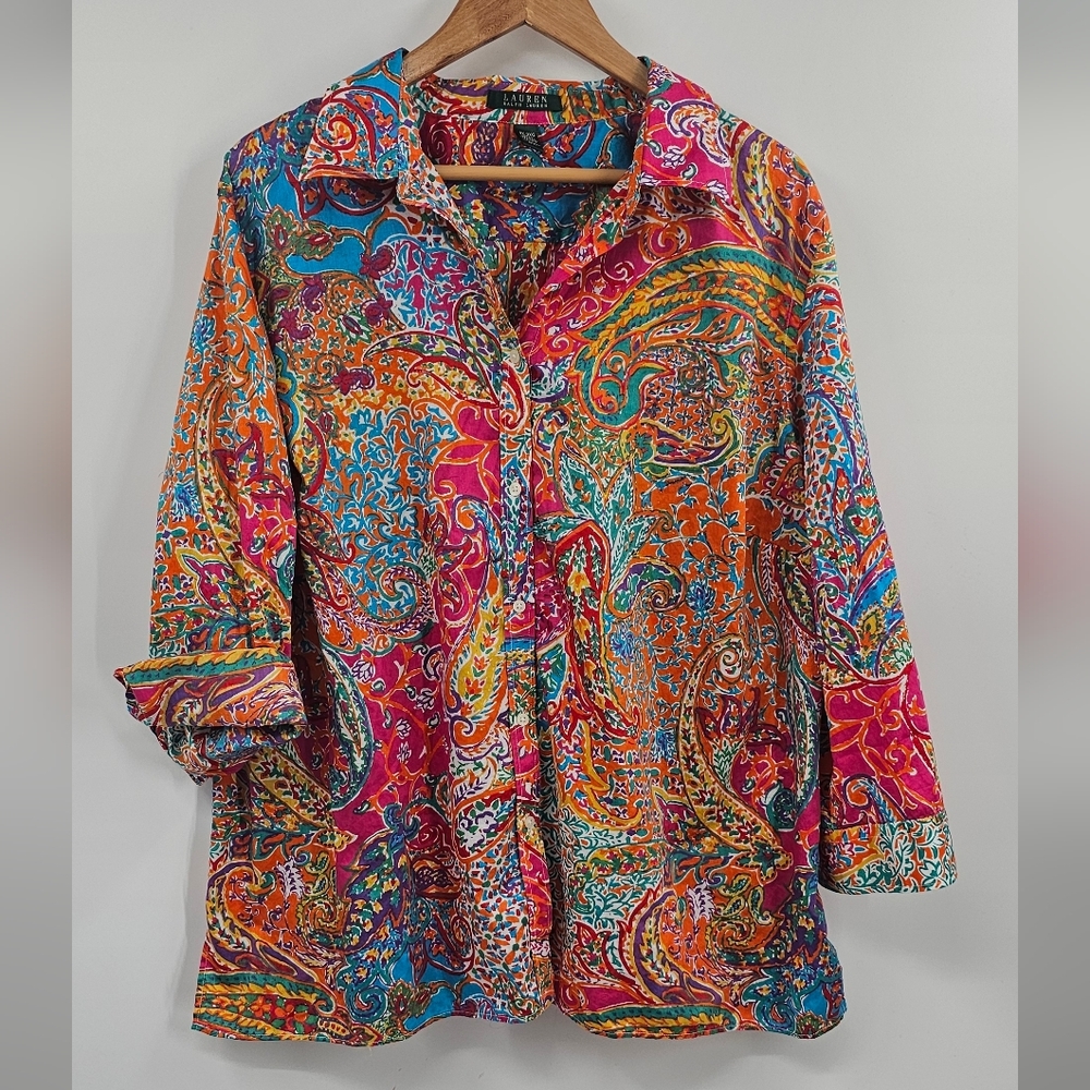 Lauren Ralph Lauren Pink Blue Button-Up Shirt Size 3X